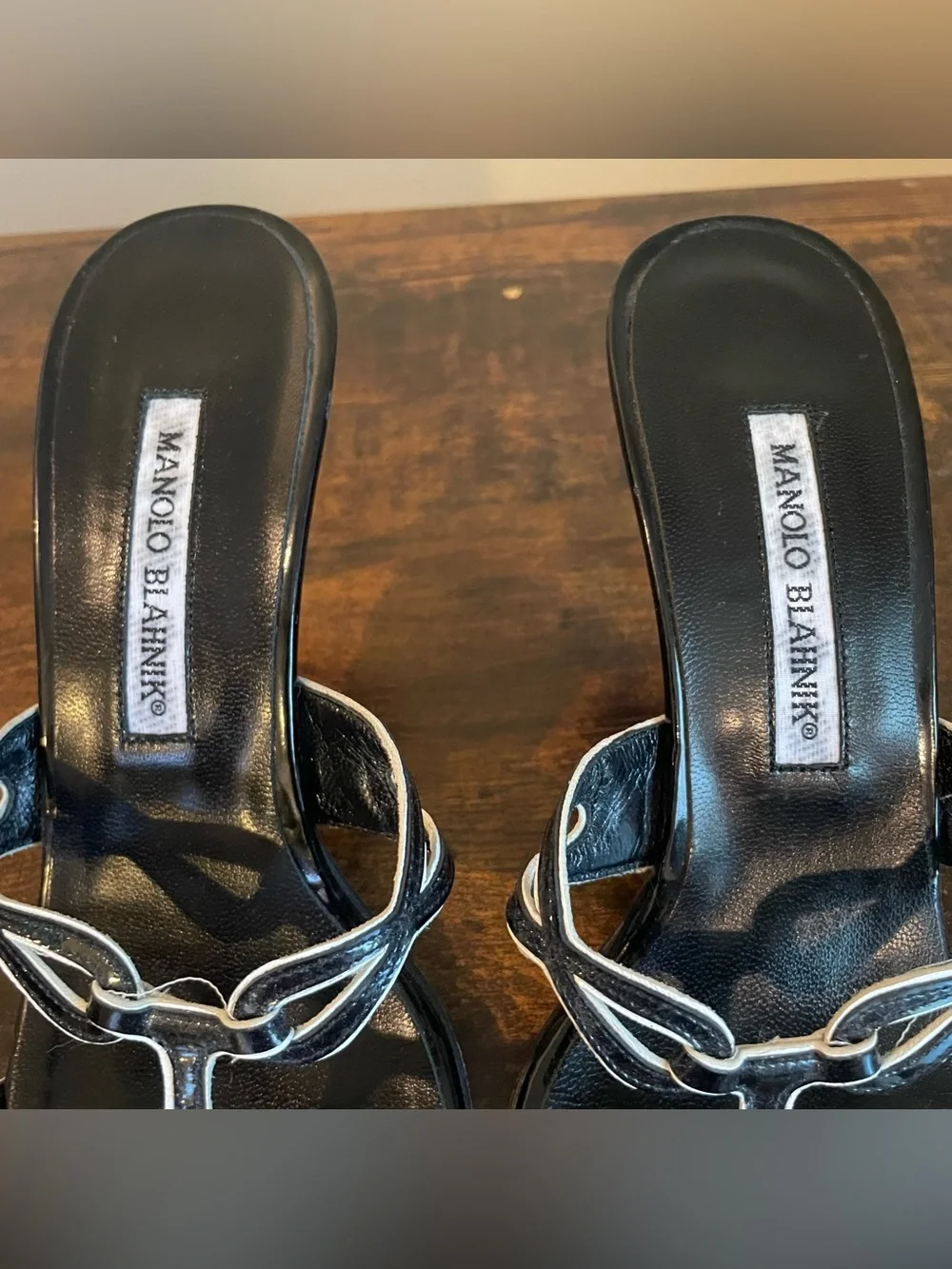 Manolo Blahnik Vintage Black Patent Leather Strappy Mule Heels Women Size 38
